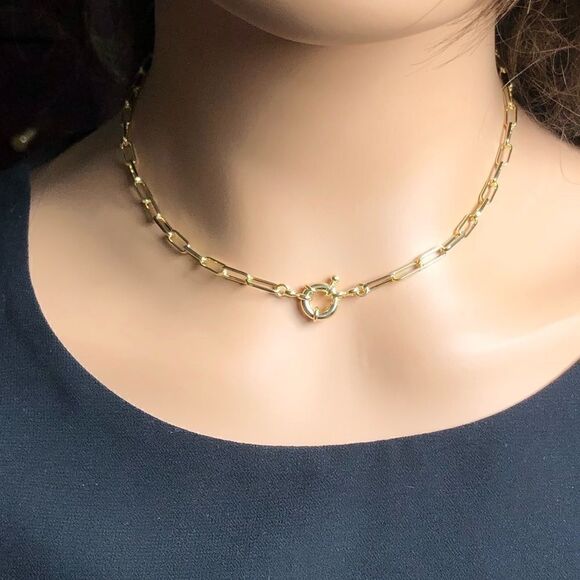 Jewelry - 14k Gold Rectangle Link Toggle Choker Necklace